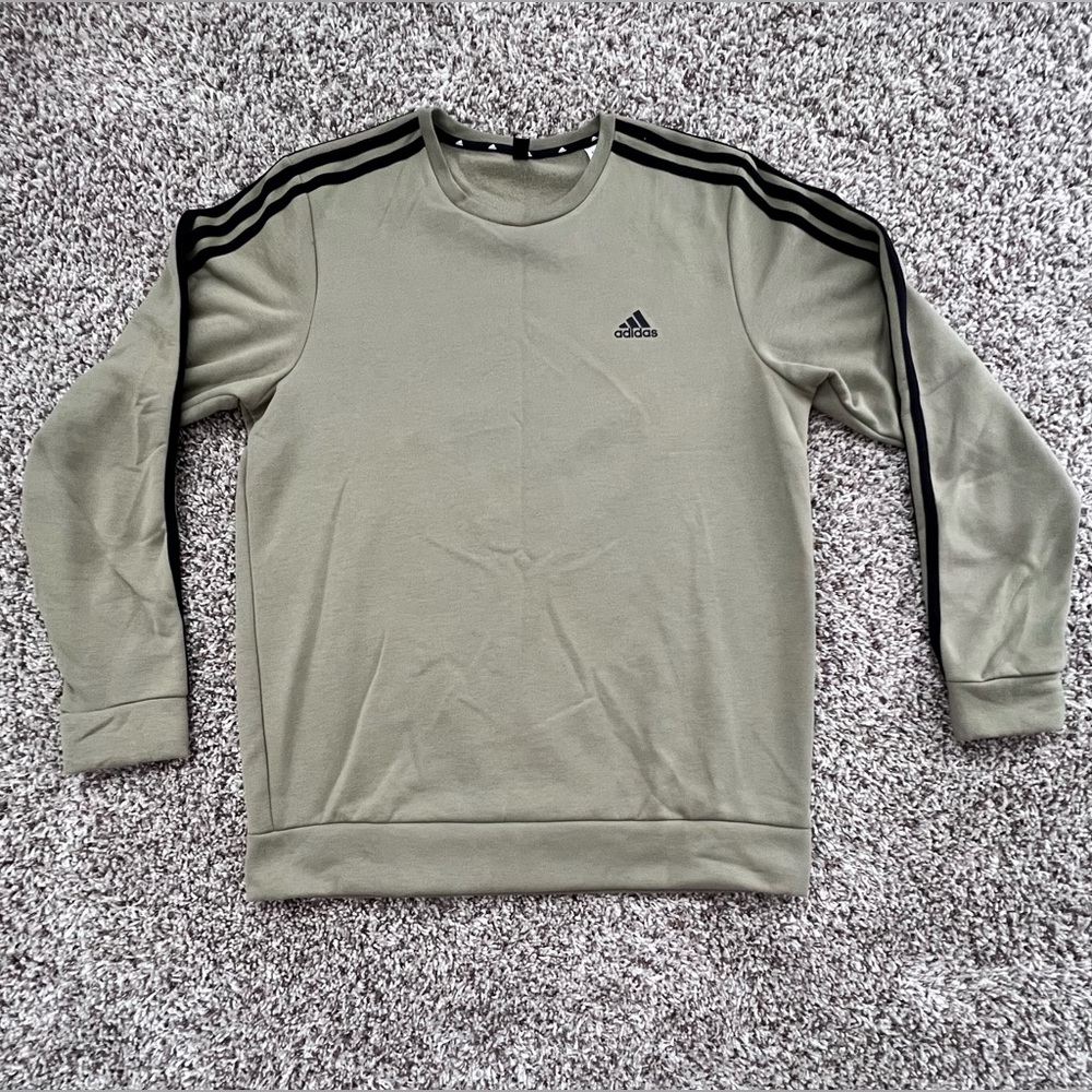 Adidas Green Crewneck Sweater with Iconic Stripes